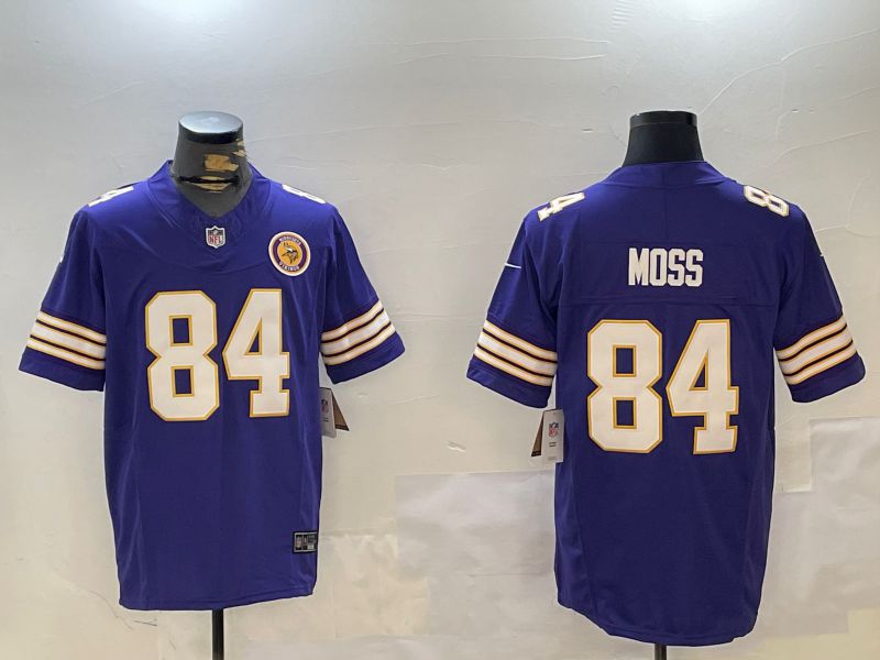Men Minnesota Vikings #84 Moss Purple Throwback Three generation 2024 Nike Limited NFL Jersey style 2